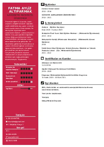 Matematik Öğretmeni Cv Örnekleri cv indir